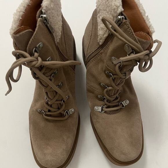 LUCKY BRAND DEMIA DUNE OILED SUEDE FAUX FUR BOOTIE BOOTS SIZE 10M - Picture 2 of 10